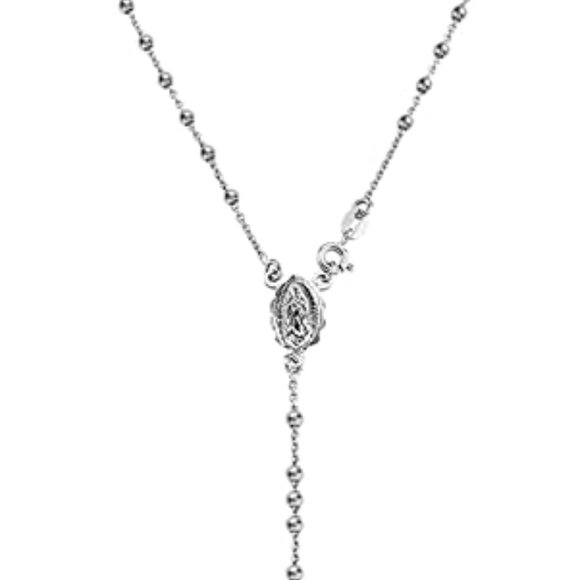 Sterling Silver Y Necklace Elegant Minimal Chic Italian Bead Chain Pendant - Picture 2 of 8